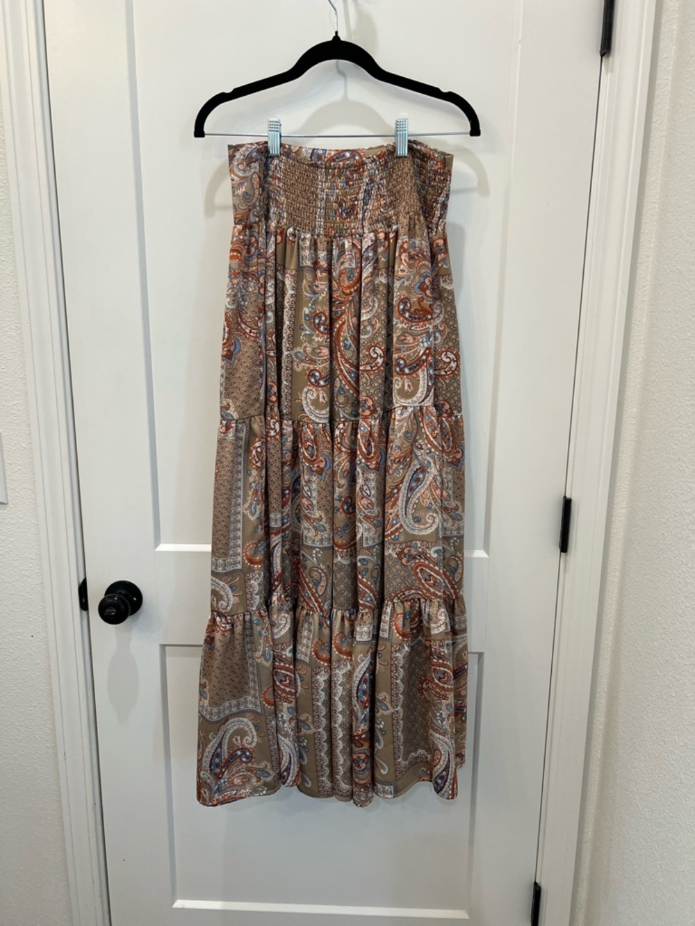 NATURAL LIFE Paisley Tiered Maxi Skirt in Tan and Rust